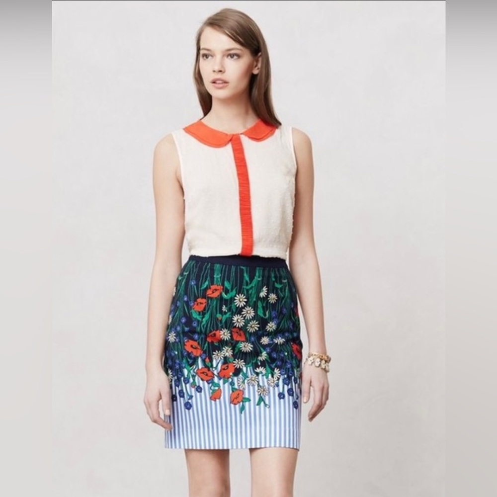 ANTHROPOLOGIE Vertical Garden Poppy Skirt. Size 0.